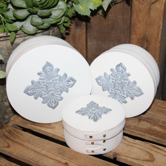 NEW! Shabby French Gray & White Nesting Wood Shaker Boxes Trinket Decor Boxes - Picture 2 of 9